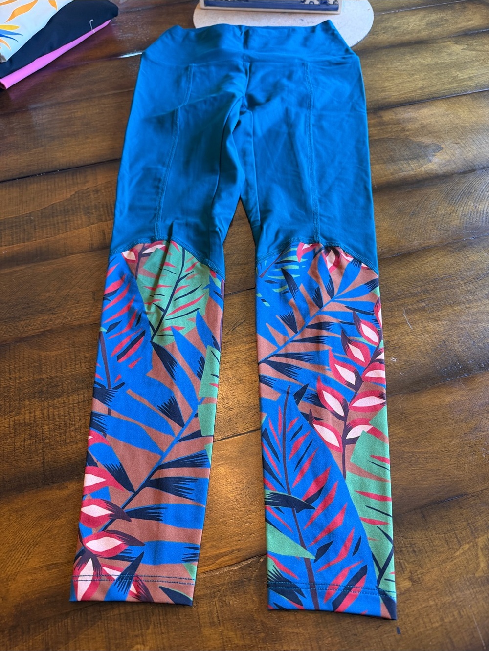 Seea Women's Teal Swim Leggings with Tropical Print